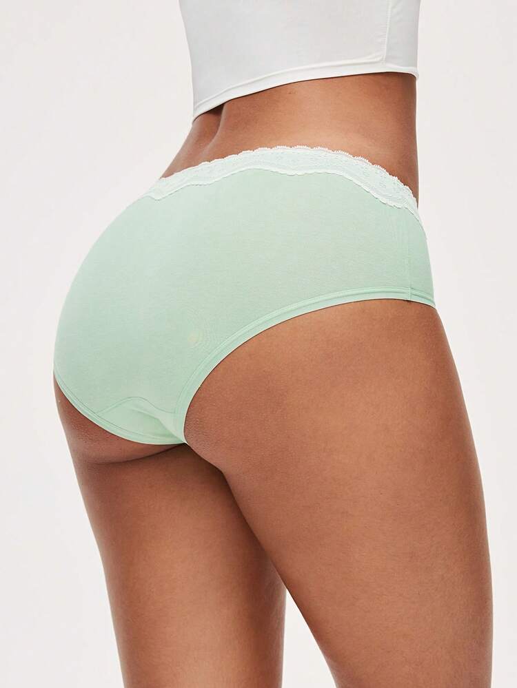 3-Pack Soft Cotton Basic Floral Print Lace Trim Mid-Waist Underwear Briefs