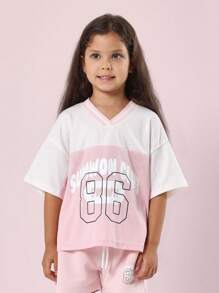 SUMWON Club Varsity Style Summer Workout T-Shirt Co-Ord Set Athletic Training Sportswear Active Wear Matching Two Piece - Baby Pink - View 3