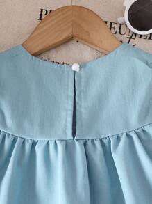 Baby Mädchen Sommer Casual Niedlich Kirsche Besticktes Tanktop In Denim-Optik Und Shorts In Denim-Optik Set