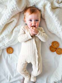 SHEIN 2件套男婴纯色兔耳连帽睡袍和连脚套装 - 彩色 - 查看 3