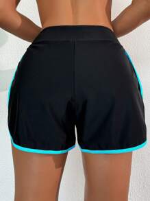 Swim Basics Springbreak Women's Black & White Colorblock Trim Sports Casual Shorts, Beach Shorts For Summer Beach Vacation