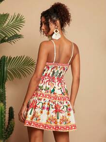 Travachic Vestido Curto Feminino Floral Estampado com Alças Tipo Espaguete, Adequado para Primavera/Verão, Estilo de Férias, Tecido Estampado Gráfico, Roupas Casuais de Férias de Verão para Mulheres, Trajes de Férias na Praia Boêmia, Estilo Boho Chic, Roupa para Show de País, Roupas de Festival de Férias, Roupas de Praia para Mulheres, Roupas de Verão para Mulheres, Estilo Velho Dinheiro, Roupa de Formatura, Vestido Solto de Verão, Vestidos de Aniversário para Mulheres