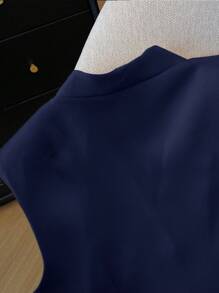 SHEIN Clasi 无袖开衫衬衫，优雅精致的女性设计 - 藏蓝色 - 查看 4