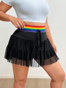 SHEIN MOOSTA Basic Casual Sports Rainbow Patchwork Waistband Functional Pocket Leggings Skirt - Black - View 6