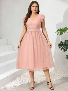 SHEIN Clasi Vestido largo elegante de encaje y patchwork verde para mujer talla grande para verano