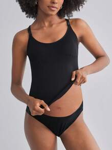 BloomMama Camiseta interior de maternidad de unicolor - Cuello redondo bajo