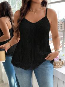 Reflora Plus Size Women's Summer Lace Fashion Camisole Top, Business Casual Woman Valentine's Day - Black - View 1