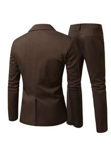 Calvornis Plus Size Men 2-Piece Solid Color Suit Set, Jacket And Pants - Mocha Brown - View 2