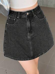 DAZY Gonna di jeans casual di colore tinta unita con tasche per donna