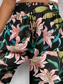 SHEIN Frenchy Plus Size Floral Print Casual Pants, Suitable For Summer,Summer Pants