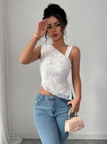 Elenzga Áo ba lỗ dây bất đối xứng gợi cảm cho nữ - trắng - Xem 6