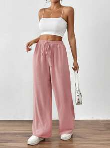 SHEIN PETITE Women Plain Color Pants, Fashionable For Summer Fall Cloth For Women - Pink - View 6