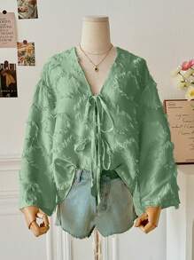 INAWLY Women's 3D Fabric Tied Bow Cardigan Blouse Fall Cloth For Women - Mint Green - View 2
