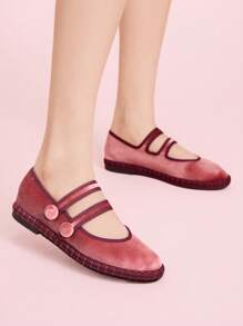 CUCCOO DOLLMOD 女士优雅天鹅绒玛丽珍平底鞋，舒适平行双带，经典柔软天鹅绒，桃色 - 西瓜粉 - 查看 3