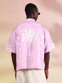 SUMWON Luxury Resort Wear Short Sleeve Button Down Palm Tree Vacation Shirt Athleisure Clubhouse Exclusive Collection Lightweight Summer Shirt - Rusty Rose - View 1