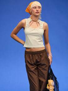 COUREZ Trägertop mit Ausschnitt vorne / Sommer Outfits für Frauen Y2K Sommer Tops Sommer Kleidung Lässig Baumwolle Vintage - Grau - Übersicht 4