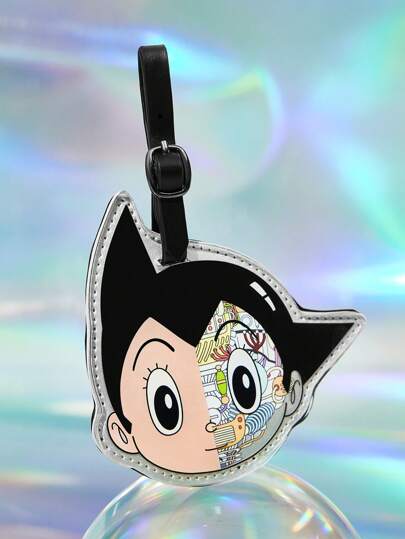 Astro Boy X SHEIN 1 件可爱卡通印花 PU 皮革和亚克力行李牌，可挂在行李箱、旅行包、背包上，适合男士、女士、学生
