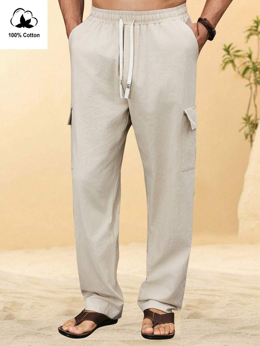 Manfinity RSRT Men's Long Casual Pants In Apricot: Breathable Textured Fabric Drawstring Closure And Cargo Pockets For A Relaxed Fit - Apricot - View 1