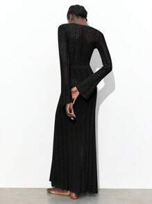 Maija 镂空钩针针织连衣裙，优雅性感，适合度假，适合日常休闲、派对、婚礼宾客，波西米亚风格，适合夏秋季女士 - 黑色 - 查看 6