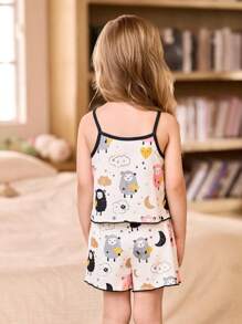 SHEIN 3件套少女可爱卡通印花吊带背心和短裤套装 - 彩色 - 查看 2