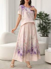 Lacomfia 2 件优雅女士服装：印花套头衫和中长裙套装，夏季 - 彩色 - 查看 6