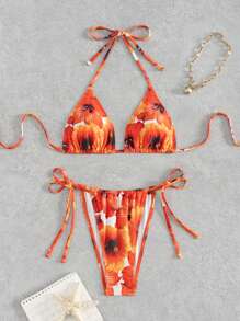 Swim SXY Damen sexy Dreieck Cup Spaghetti Träger Kreuz-Rücken Bindungs-Seiten Bikinihose 2 Stücke Bikini Set - Verschiedenfarbig - Übersicht 6
