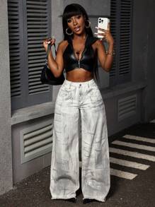 Slaydiva Women's Fashionable Printed Denim Jeans - White - View 6