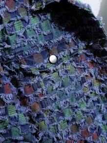 Manfinity Homme Men Casual Loose Checkered Denim Jacket, Fall - Dark Wash - View 4