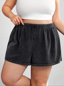 SHEIN CURVE+ 3 件套大码女式做旧复古针织街头服饰，抽绳腰部休闲短裤，春夏季、节日和音乐会，西式夏季/乡村/海滩度假/海滩/沙滩装