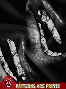 SHEIN EZwear 休闲简约唇印连帽宽松宽松运动衫，女式，秋冬季，长袖上衣