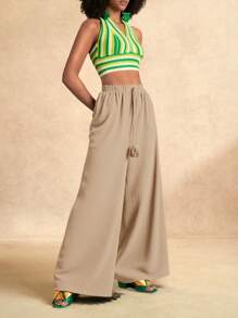 Zivah Women's Casual Geometric Green Color Full Length Wide Leg Pants, Suitable For Music Festivals & Vacation
