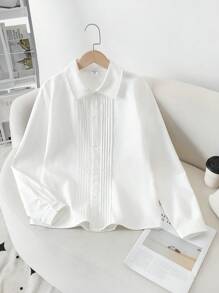 SHEIN Teen Boy Gentleman Style White Versatile Discounted Slim Fit Long Sleeve Shirt, Casual/Business Elegant Collegiate Personalized Shirt, Suitable For Daily Wear, Wedding, Wedding Guest, Pageboy, Ring Boy - White - View 5