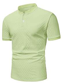 Manfinity Homme T-shirt polo décontracté à manches courtes avec col rond, couleur unie, pour l'été