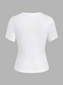 INAWLY T-shirt femme à manches courtes et col rond, style d'été - Blanc - Voir 2