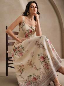 Anewsta Mid-Length Floral Print Strap Dress For Summer Vacation - Multicolor - View 1