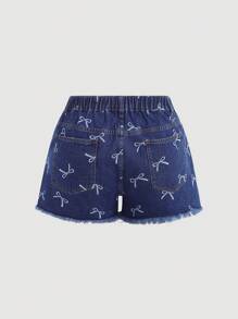 SHEIN MOD Große Größen Denim Shorts, lässig geschnitten mit hoher Taille und Schleifendekor, blau