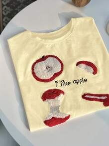 Comfortcana 休闲宽松苹果图案黄色加大码T恤 - 黃色 - 查看 2