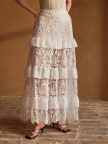 MOTF PREMIUM CONTRAST LACE TIERED LAYERED SKIRT - White - View 5