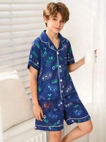 2 件套青少年男孩休闲游戏操纵杆印花短袖上衣和短裤家居服套装 - 彩色 - 查看 4