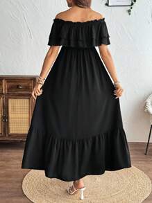 SHEIN 孕妇夏季休闲纯色露肩连衣裙 - 黑色 - 查看 2