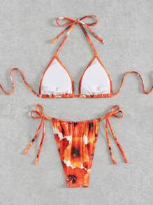 Swim SXY Damen sexy Dreieck Cup Spaghetti Träger Kreuz-Rücken Bindungs-Seiten Bikinihose 2 Stücke Bikini Set - Verschiedenfarbig - Übersicht 7