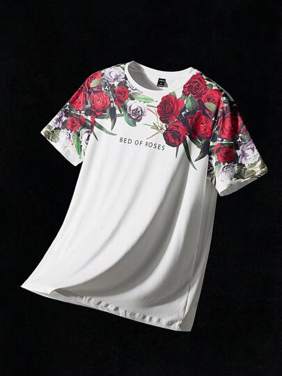 Guys Floral & Letter Graphic Tee