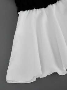 SHEIN 2pcs Teen Girl Shirt Collar Lantern Sleeve Knitted Top & Knitted A-Line Slit Hem Skirt Set