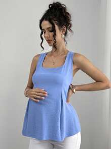 Momance Blusa de maternidad sin mangas de cuello cuadrado con lazo delantero de unicolor