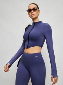 Activina Bộ đồ thể thao áo khoác lửng màu xanh và quần legging cho nữ mặc hàng ngày và chơi thể thao thường ngày - Màu xanh lam - Xem 6