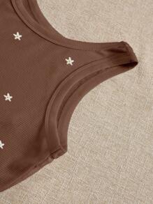 INAWLY Áo hai dây cổ tròn thêu hoa nhỏ xinh cho nữ - Cà phê nâu - Xem 4