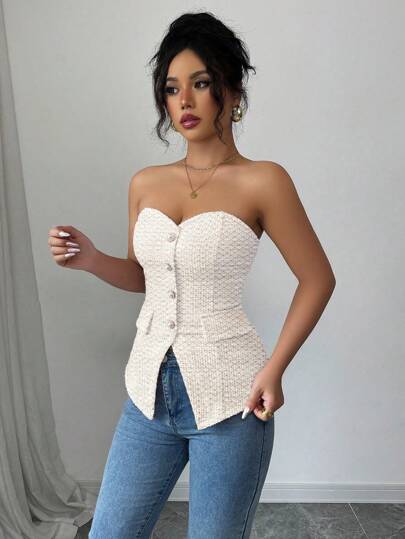 Selianne 粉色无袖短款上衣，精致设计，修身外套