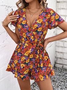 SHEIN Clasi Mono informal con estampado de flores en todo el diseño - Amarillo - Ver 6
