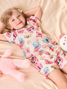 SHEIN Set de 3 piezas de pijama con diseño de dibujos animados para niñas pequeñas, ropa de dormir para el hogar - Blanco - Ver 14