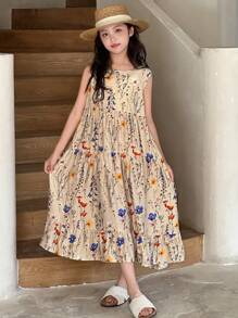 Dazy Kids Vestido de flores pequeñas sin mangas para niñas talla grande, de verano